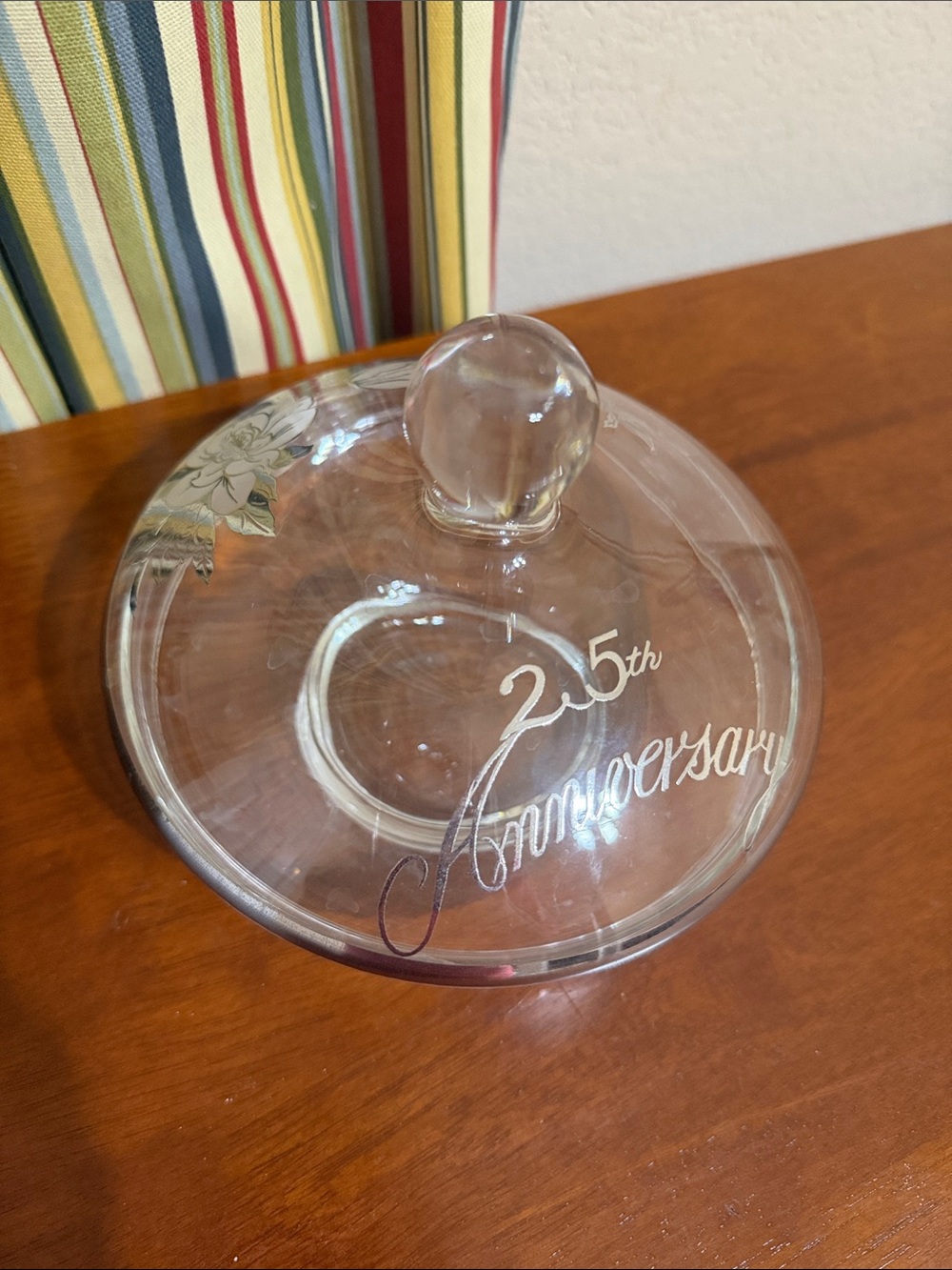 25th Anniversary Vintage Candy Dish - Clear Glass Decorative Lid